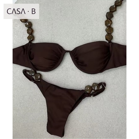 NEW💫 CASA B| The Cocoa Brown Amara Luxe Beaded Bikini Set - Picture 1 of 5